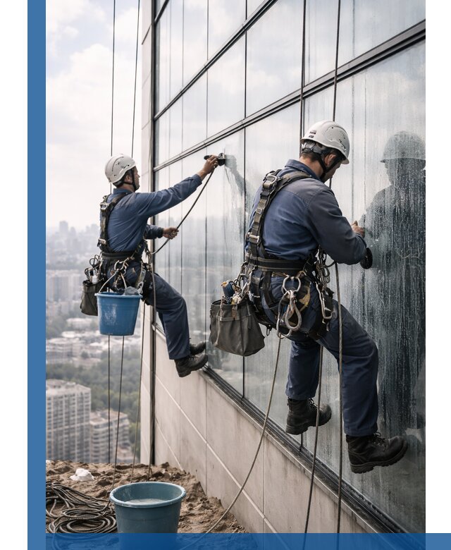 Профессиональная мойка фасадных окон альпинистами в Курске