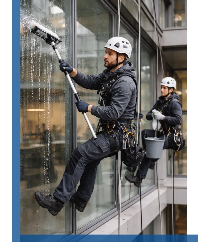 Профессиональная мойка витражей промышленными альпинистами в Курске