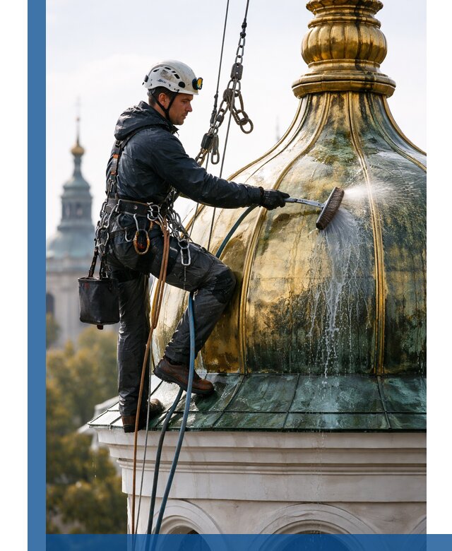 Профессиональная мойка куполов и шпилей высотными альпинистами в Курске