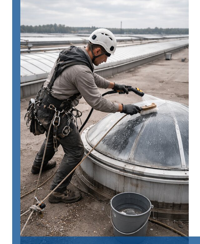 Мойка зенитных фонарей на кровле для промышленных объектов в Курске