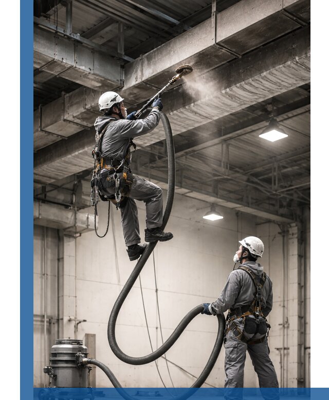 Обеспыливание потолочных конструкций в Курске промышленным альпинизмом