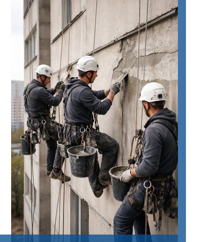 Ремонт бетонных элементов фасада в Курске от 2606 р. | ВЫСОТНИК-Кус