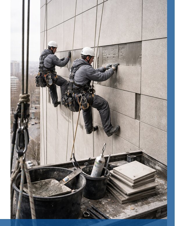 Ремонт фасада из керамогранита в Курске от 2606 р. | ВЫСОТНИК-Кус