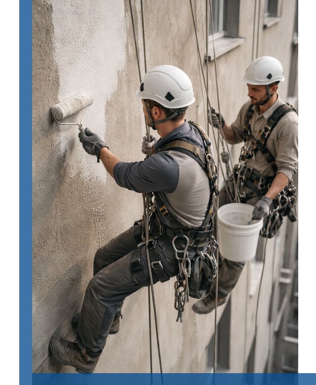 Грунтовка фасада на высоте в Курске промышленными альпинистами