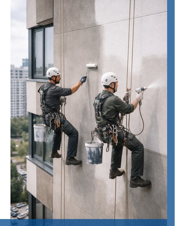 Покраска фасада альпинистами в Курске от 313 р. | ВЫСОТНИК-Кус