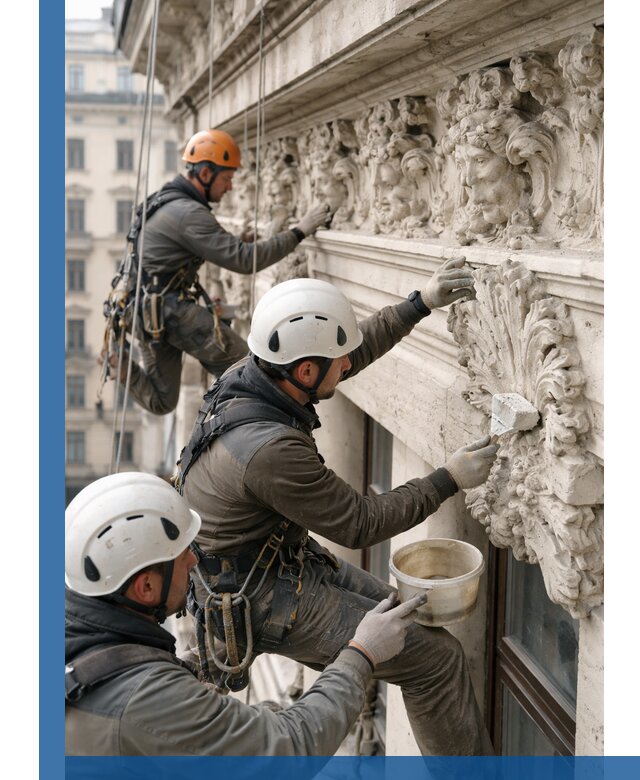 Реставрация фасадной лепнины с высотными работами в Курске