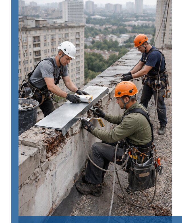 Ремонт парапета на кровле в Курске, высотные работы с гарантией