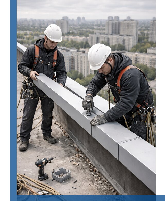 Монтаж парапетных крышек и ограждений кровли в Курске