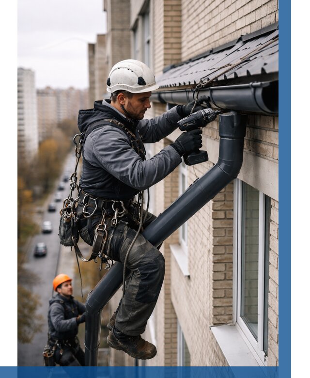 Монтаж водосточной системы на здании в Курске от 5212 р. | ВЫСОТНИК-Кус