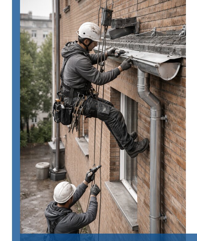 Монтаж водосточной системы на здании в Курске под ключ