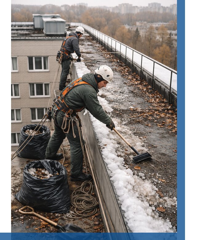 Очистка кровли по периметру в Курске от 573 р. | ВЫСОТНИК-Кус