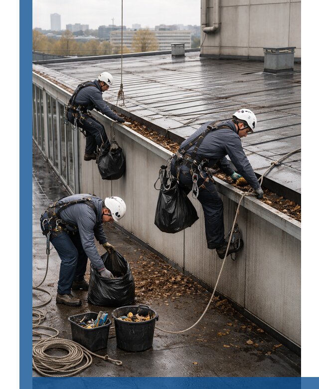 Очистка кровли по периметру в Курске силами промышленных альпинистов
