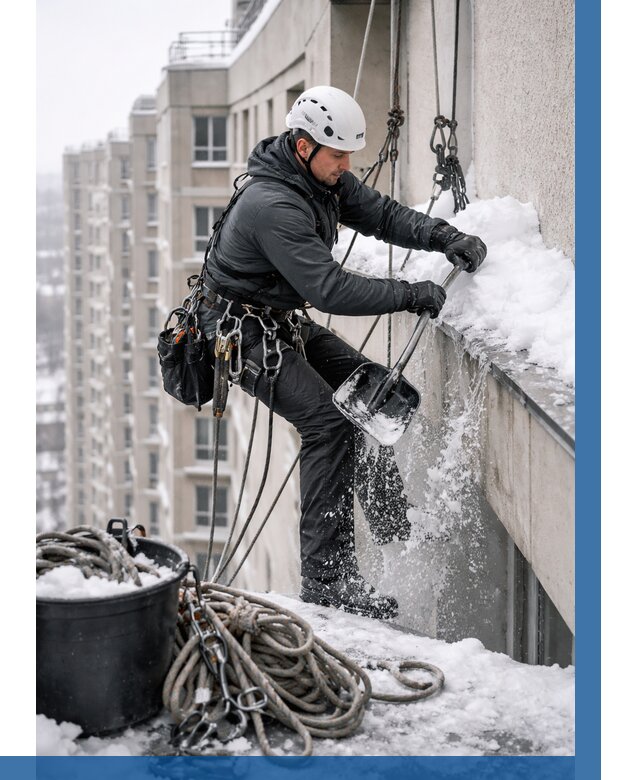 Очистка карнизов от снега в Курске от 313 р. | ВЫСОТНИК-Кус