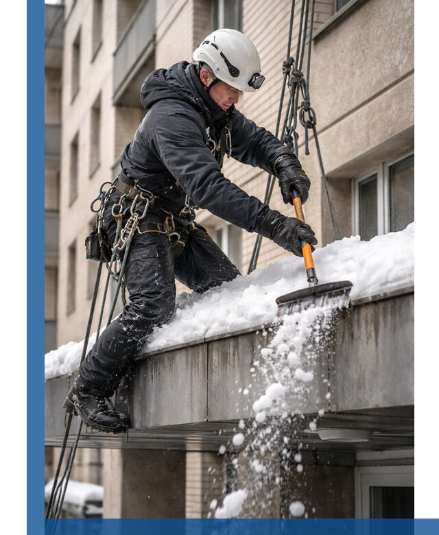 Очистка козырьков от снега в Курске круглогодично безопасно