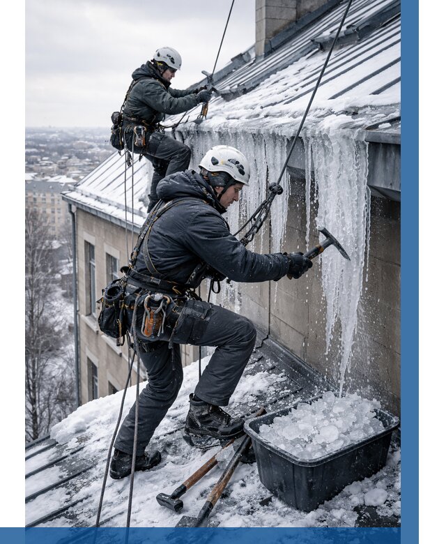 Удаление наледи с кровли в Курске от 5733 р. | ВЫСОТНИК-Кус