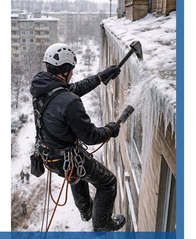 Сбивание сосулек с крыши в Курске по цене от 4691 р. | ВЫСОТНИК-Кус