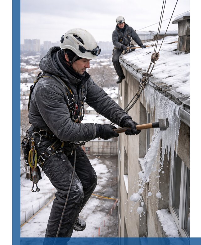Сбивание и удаление сосулек с крыши в Курске безопасно