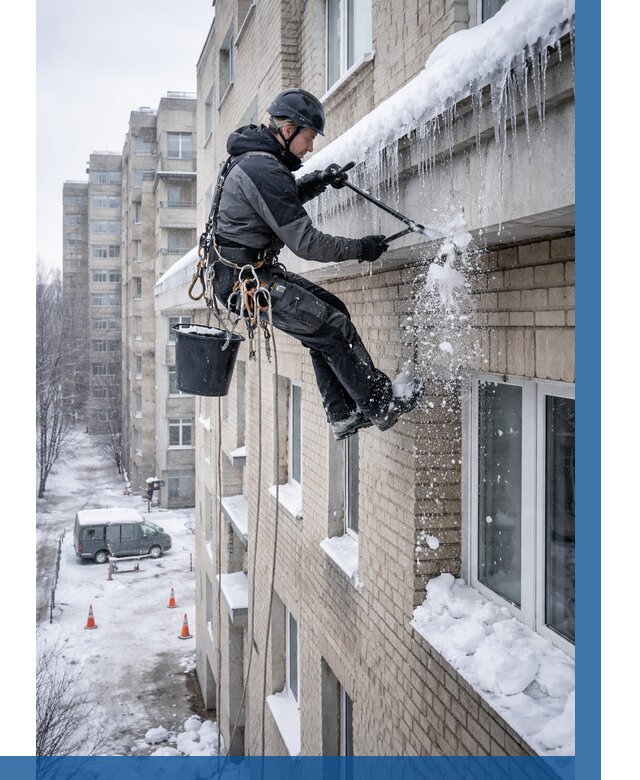 Удаление наледи с карнизов в Курске от 365 р. | ВЫСОТНИК-Кус