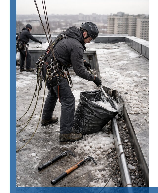 Аварийная очистка кровли в Курске от промальпинистов