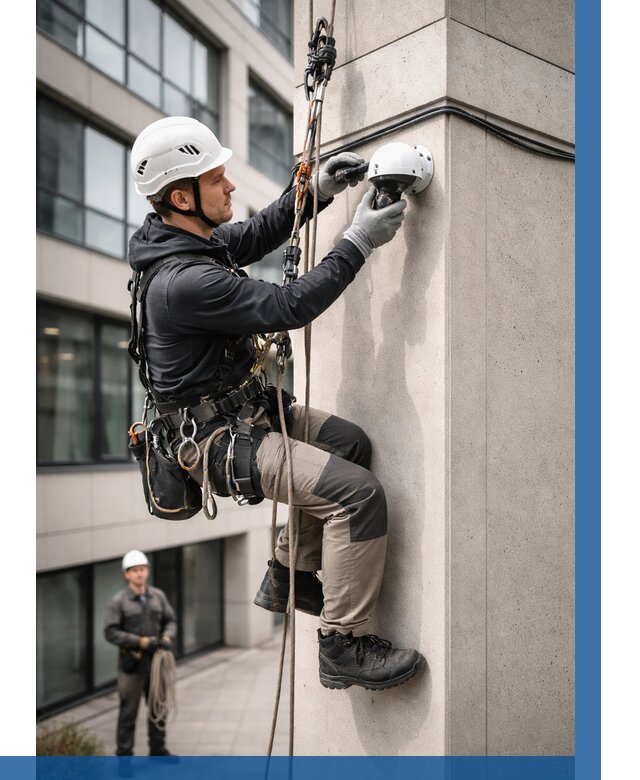 Монтаж камер видеонаблюдения на фасаде в Курске от 8860 р.-ВЫСОТНИК-Кус