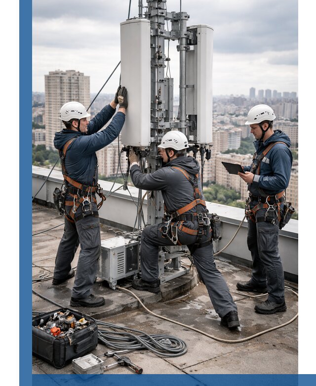 Монтаж антенн связи на крыше в Курске с вводом в эксплуатацию