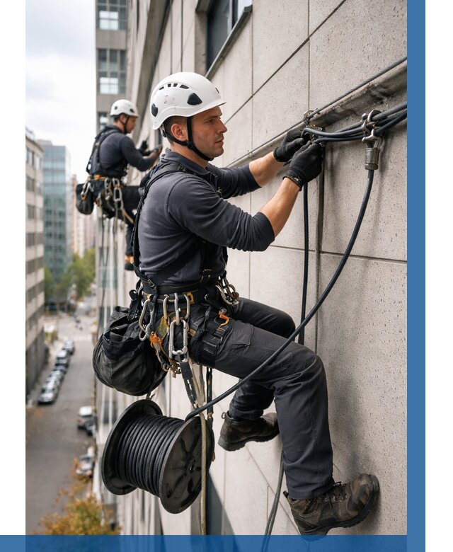 Прокладка кабеля по фасаду в Курске от 365 р. | ВЫСОТНИК-Кус