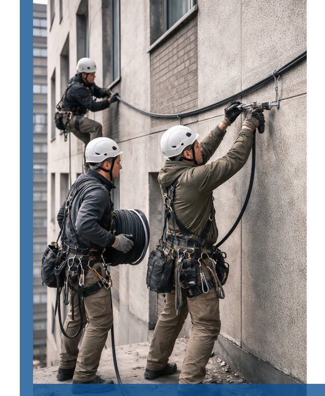 Прокладка кабеля по фасаду в Курске, профессиональный монтаж