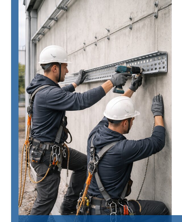 Монтаж кабельных лотков на фасаде зданий в Курске с гарантией