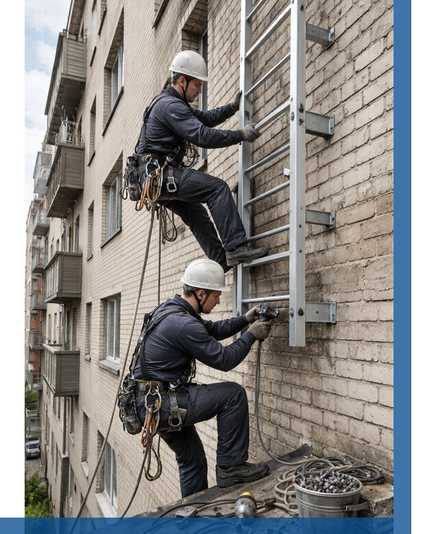 Монтаж пожарной лестницы в Курске от 26060 р заказать у ВЫСОТНИК-Кус