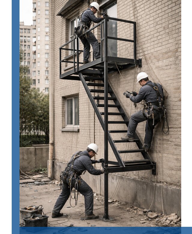 Монтаж пожарной лестницы в Курске, установка и крепление