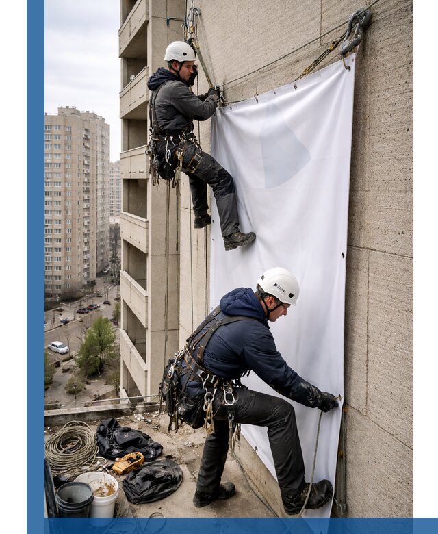 Профессиональный монтаж баннеров на фасаде в Курске
