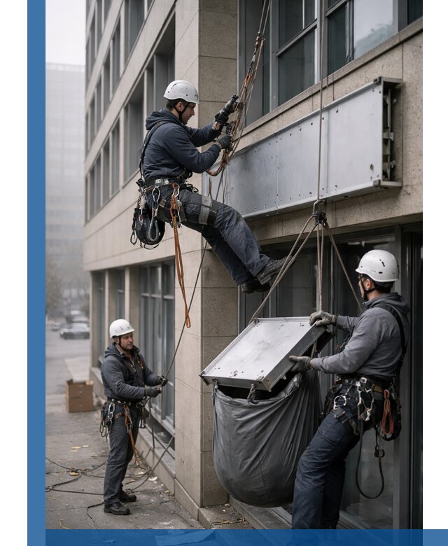 Демонтаж рекламной вывески с высотными работами в Курске