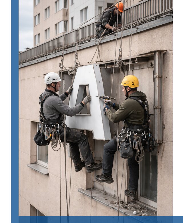 Ремонт и восстановление наружных вывесок на высоте в Курске