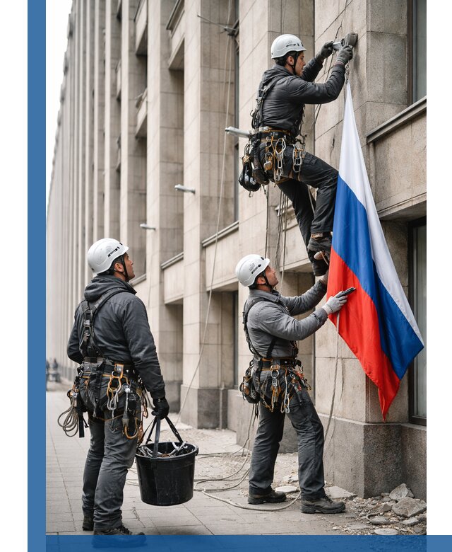 Профессиональная установка флагов на фасаде в Курске