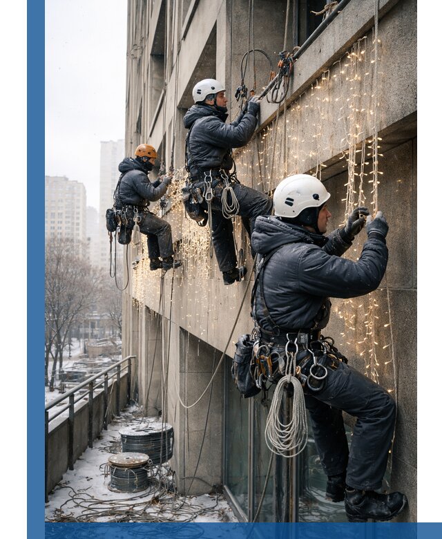 Монтаж новогодней иллюминации и украшение фасадов в Курске