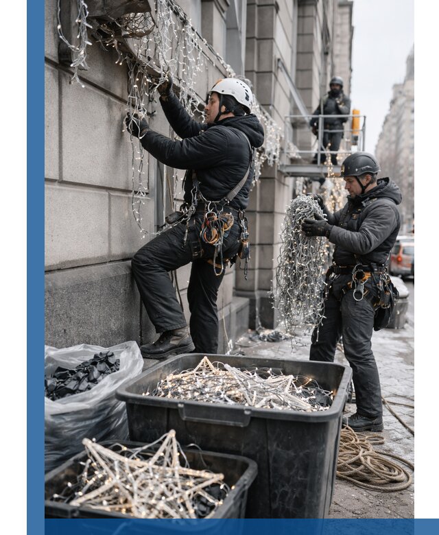 Демонтаж новогоднего оформления и гирлянд в Курске