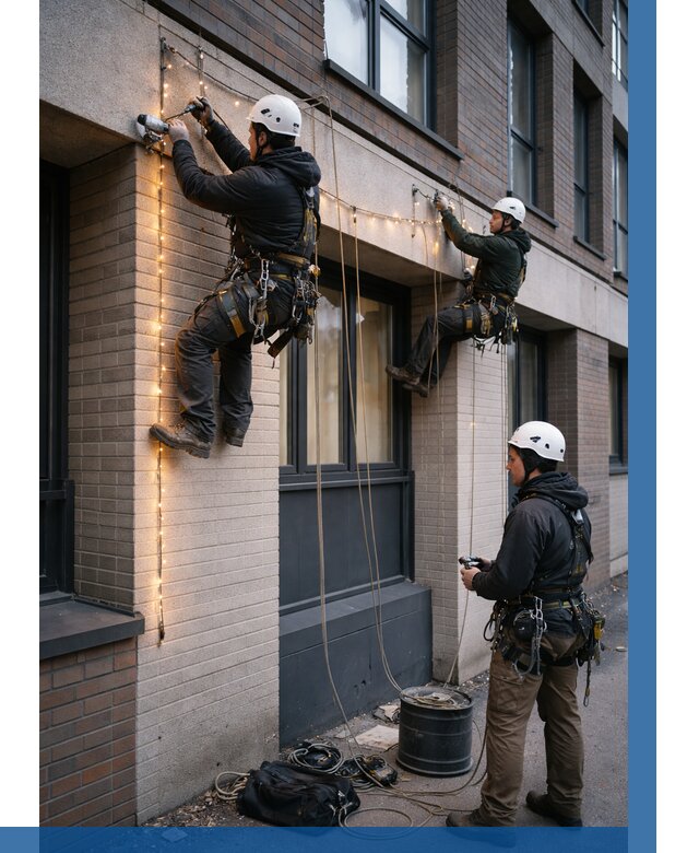 Монтаж гирлянд на фасаде в Курске от 3648 р. | ВЫСОТНИК-Кус