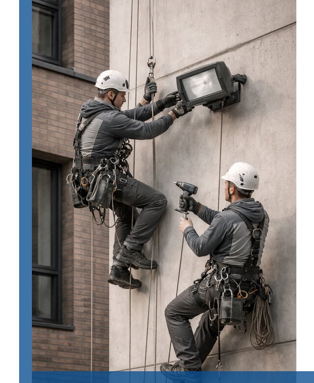 Профессиональный монтаж фасадных прожекторов в Курске под ключ