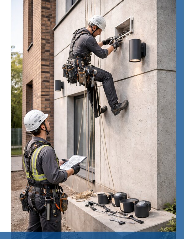 Монтаж фасадного освещения в Курске от 2606 р. | ВЫСОТНИК-Кус