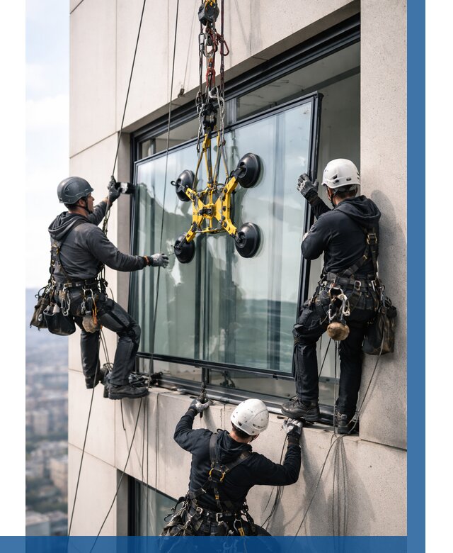 Монтаж стеклопакетов на высоте в Курске от 3336 р. | ВЫСОТНИК-Кус