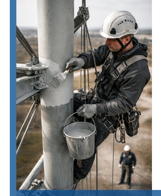 Покраска мачт связи в Курске промышленными альпинистами
