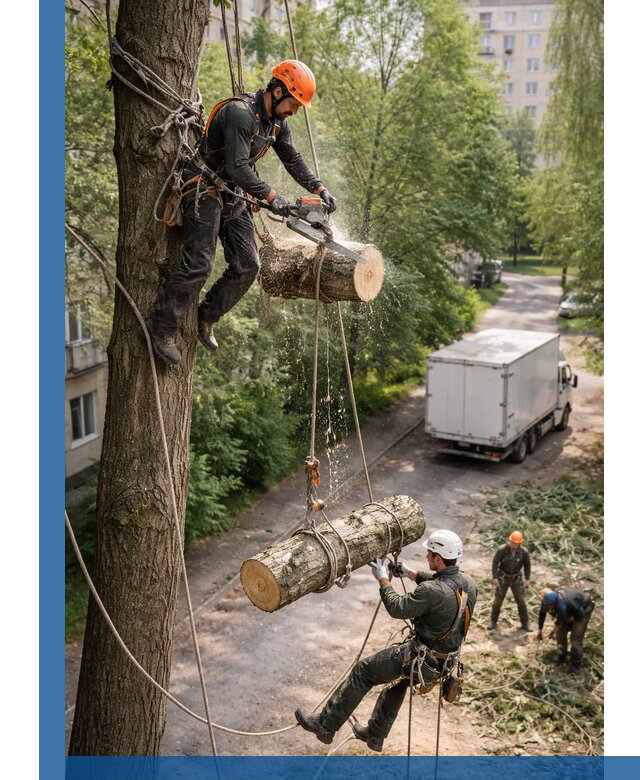 Спил деревьев альпинистами в Курске, безопасно и без повреждений