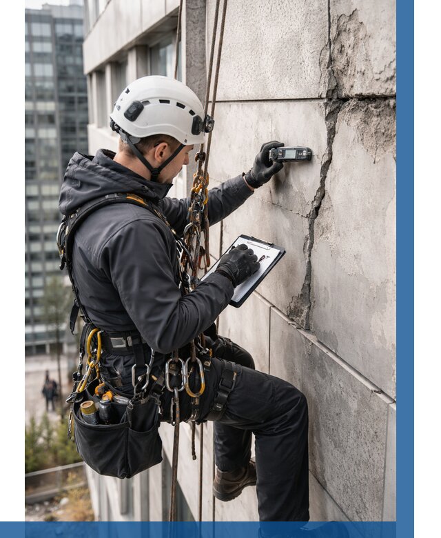 Обследование фасада альпинистами в Курске от 125 р. | ВЫСОТНИК-Кус