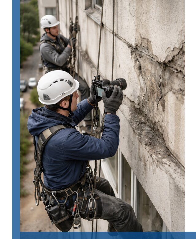 Фотофиксация дефектов фасада с высотной съемкой в Курске