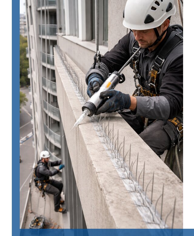 Установка шипов от птиц на фасадах и кровлях в Курске